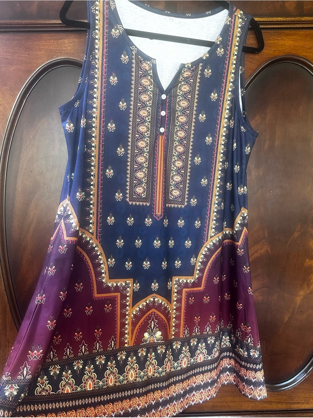 V-Neck Summer Beach Bobo Tunic Dress with pockets - Large